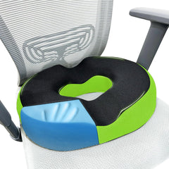 Donut Pillow For Tailbone Pain, Coccyx Seat Cushion, Gel Memory Foam Pillow | For Chair, Hemorrhoid & Piles Pillow, Car Seat, Hemorrhoids Fistula Prostate Post Relief, Black & Green
