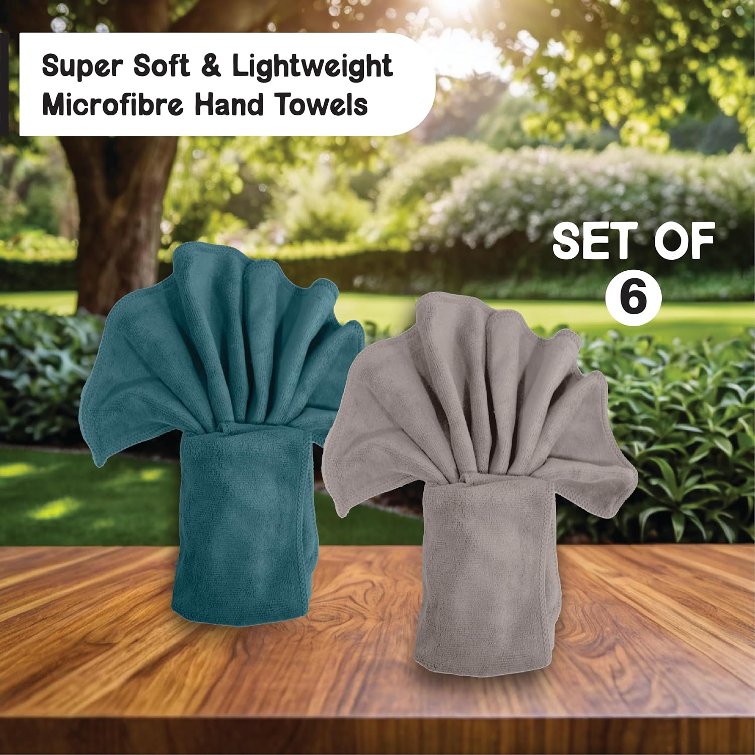 Housse Microfiber Hand Towel 1200 Gsm | Premium Quality Towels Ultra Absorbent & Anti-Bacterial For Gym (Atmosphere & Pacific Green) - Pack Of 6