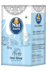 Natural Premium Desi Ghee By Sat Amrit | Vedic Bilona Hand Churned Natural & Healthy Indian Desi Ghee (1 Litr) 33.8 Ounce | Box Pack