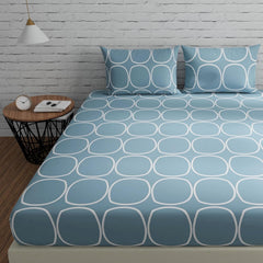 Cotton Bedsheet For Double Bed With 2 Pillow Covers - 88 X 96 Inches, Blue & White | Good For Guest Houses, & Daily Home Use