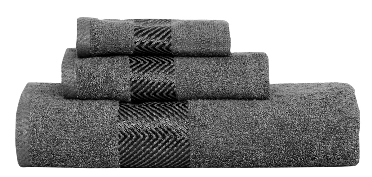 Fash Home International 100% Cotton Ultra Soft & Super Absorbent Antibacterial Bath & Hand Towel 770 Gsm (Grey) -Pack Of 3