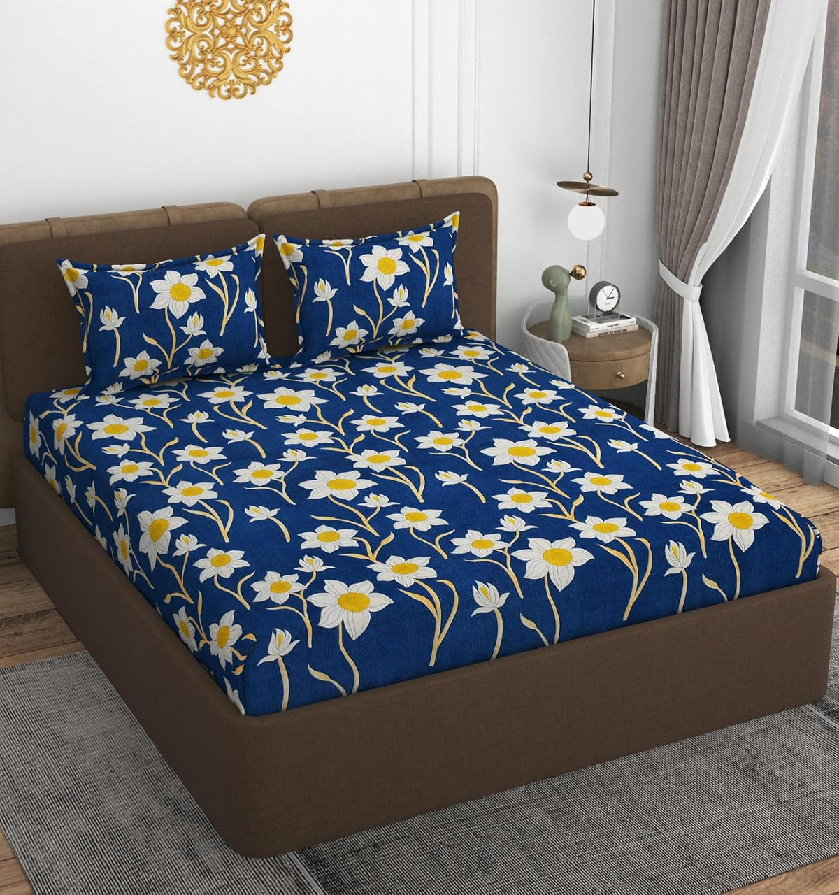 Queen Size Double Bedsheets With 2 Pillow Cover - Size 60 X 78 X 10 Inches, Blue | All Around Elastic Fitted - Lightweight, Soft & Comfortable