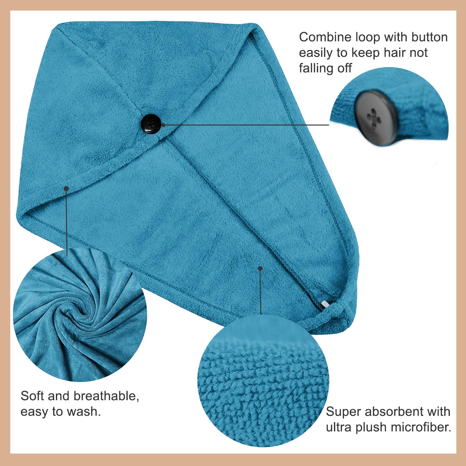 Sassoon Venir Microfiber Hair Wrap Towel 450 Gsm | For Women With Smooth Texture Super Absorbent Quick Dry Hair Turban (Peacock)
