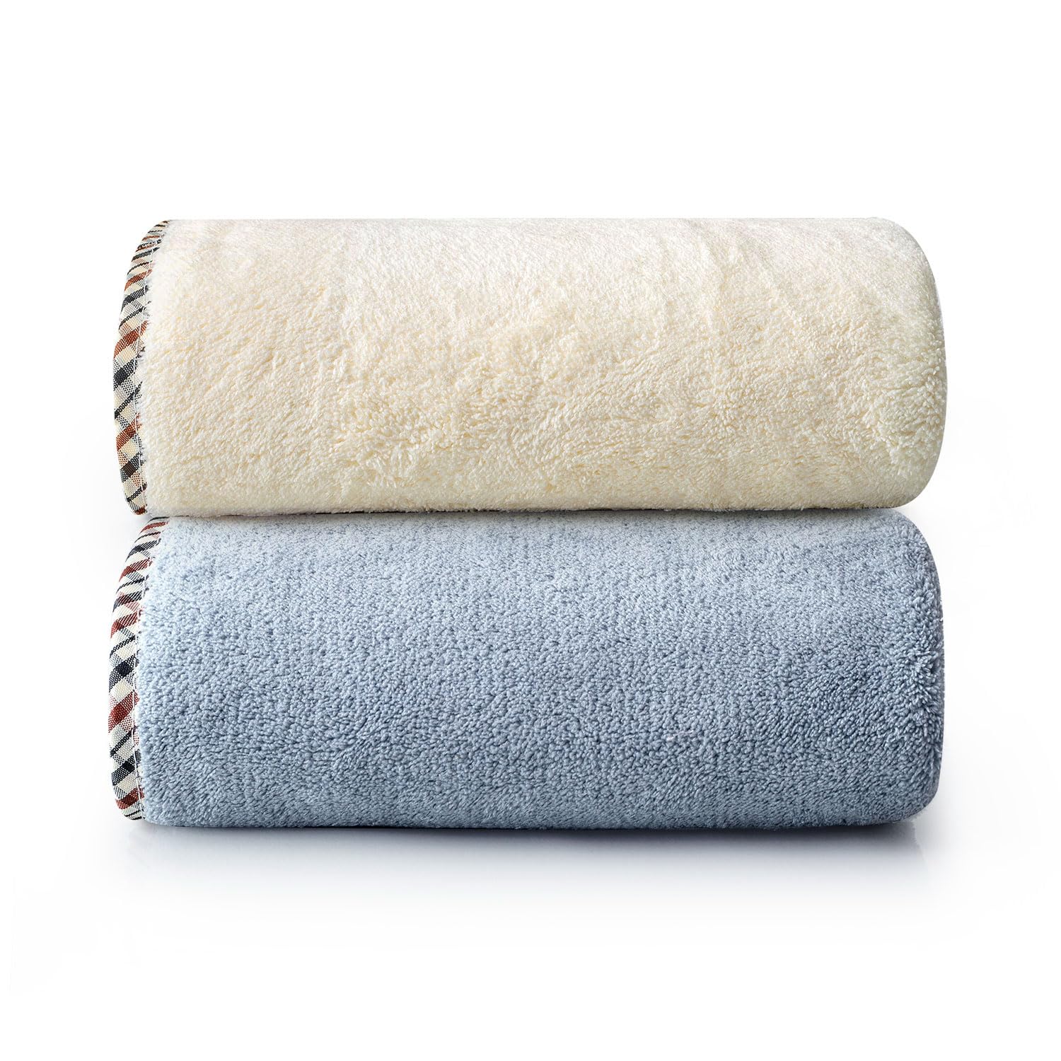 Spread Spain Microfiber Bath Towel 1200 Gsm | Extra Soft Plush & High Absorbent Bath Towel For Men & Women - American Denim & Ivory (Pack Of 2)