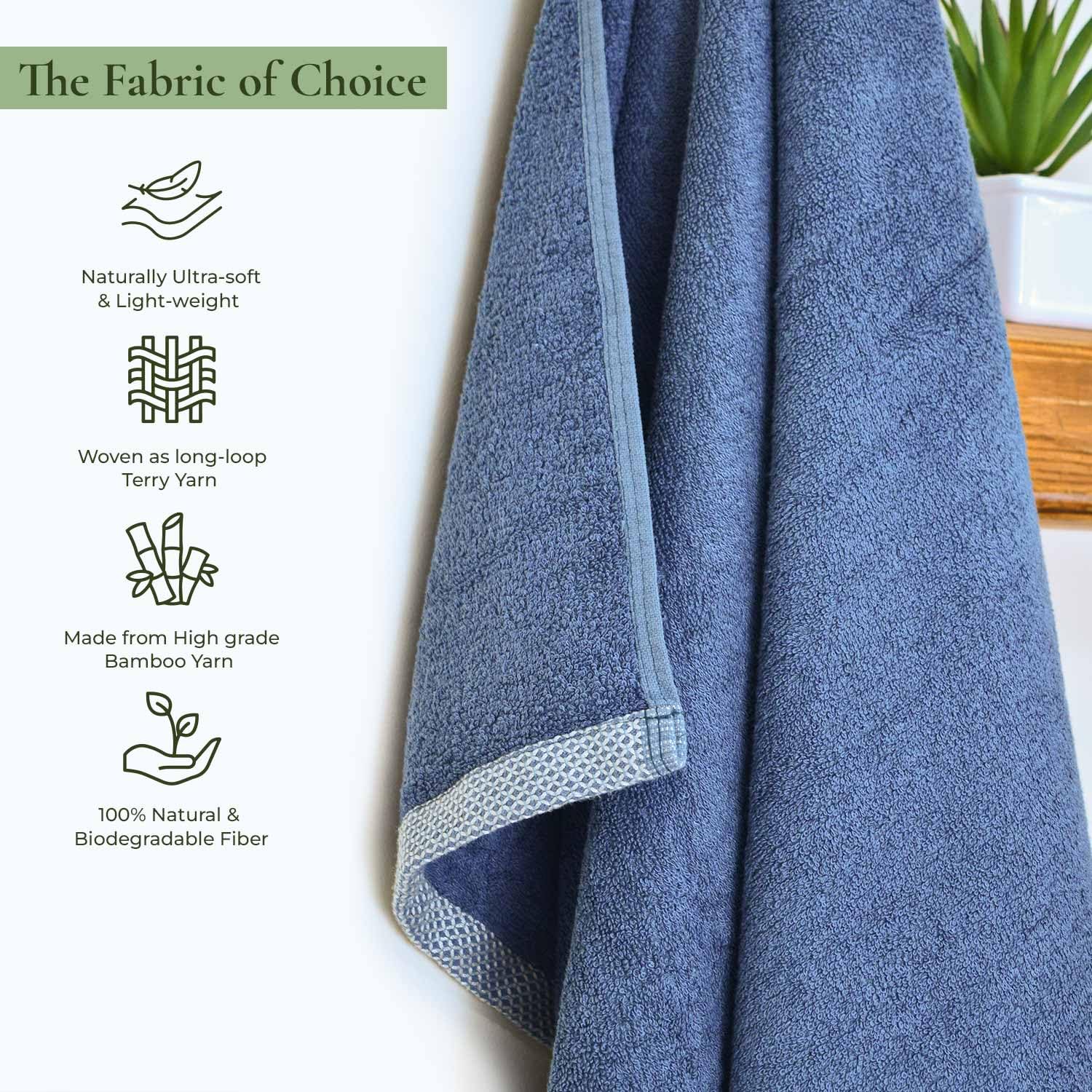 Rangoli 100% Bamboo Bath Towels 500 Gsm | Large Size Ultra Soft, Quick-Absorbent & Eco-Friendly Bath Towels - Blue