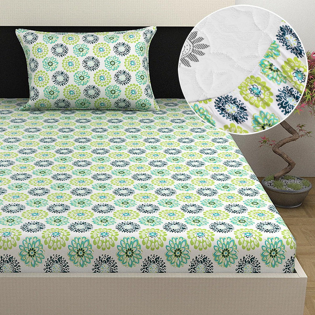 Super Soft Single Fitted Bedsheet With 1 Pillow Cover | 57 X 78 + 6 Inches, Multicolor - Perfect For Use In Bedrooms, Guest Rooms, Dormitories