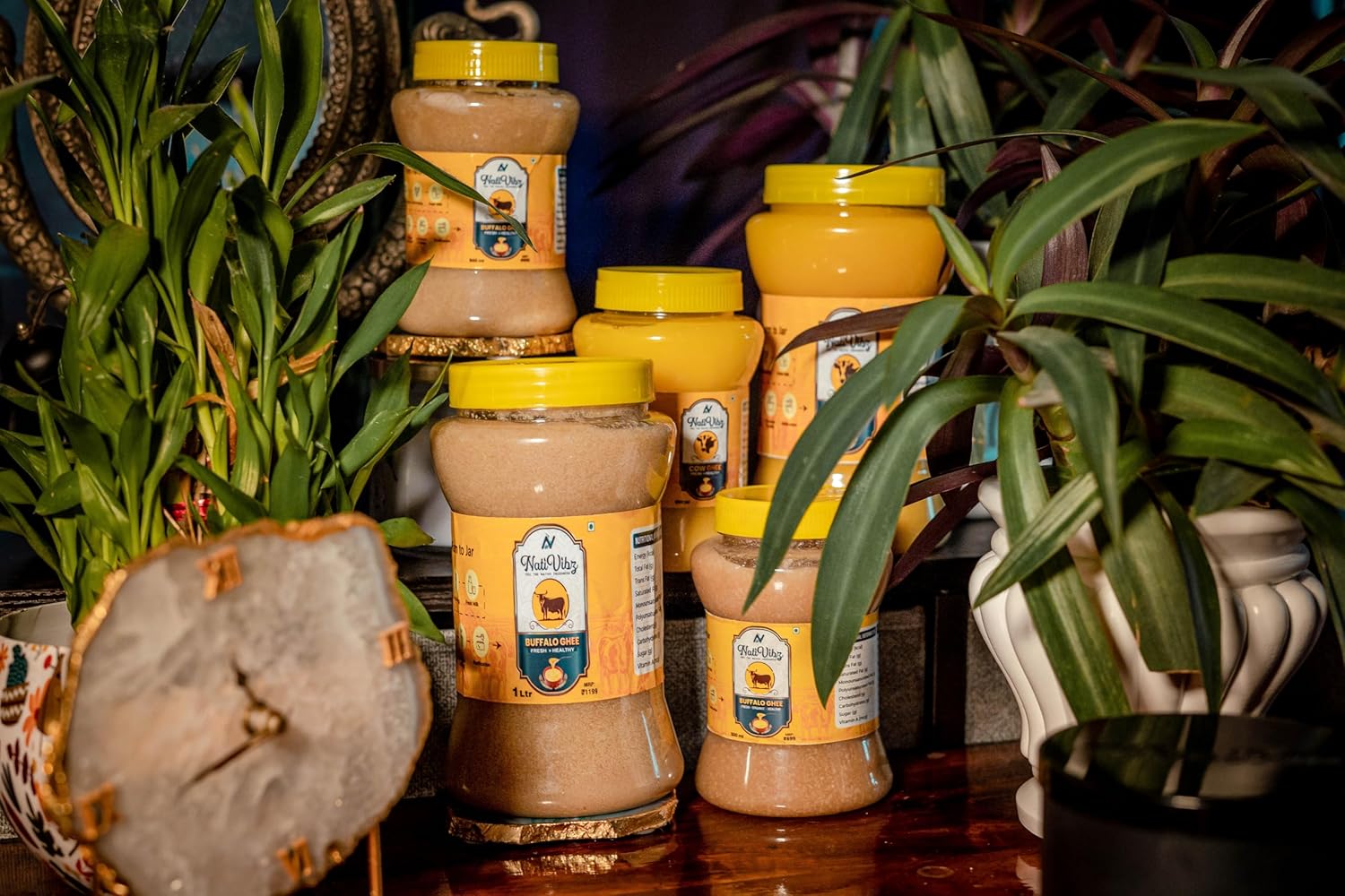 Premium Desi Buffalo Ghee By NatiVibz | Rich In Nutrients & Traditional Indian Flavor Fresh Desi Ghee Perfect For Baking | (1 Liters) 33.8 Ounce | Jar Pack