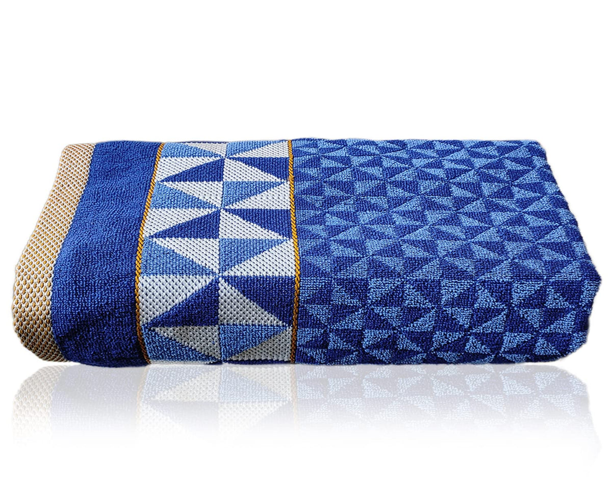 Kuber Industries Multiuses Tringle Printed Soft Cotton Bath Towel 450 Gsm (Blue)