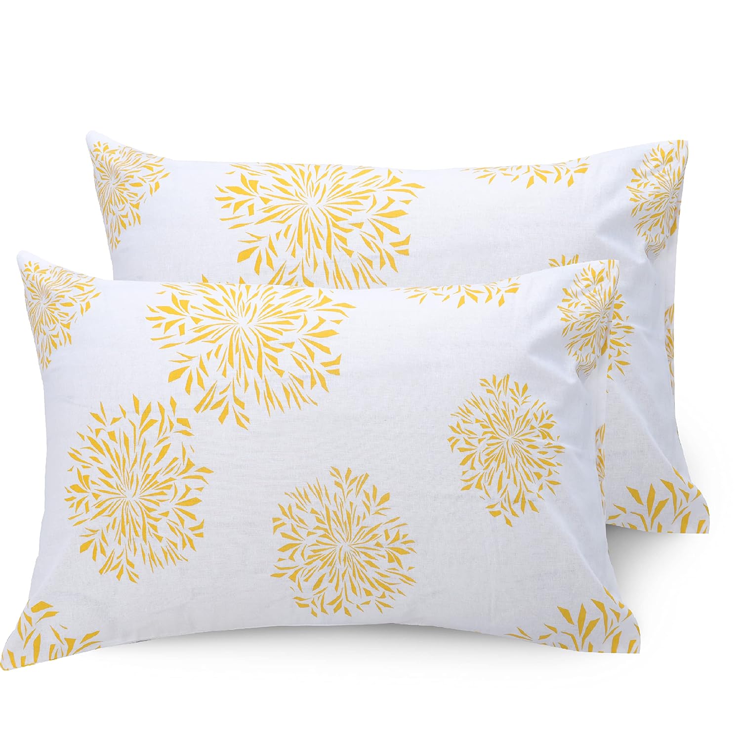 1 Single Bedsheet With 1 Pillow Cover | Durable & Long Lasting Fabric, Easy Hand & Machine Wash | Size - 55 X 88 Inches, Yellow & White