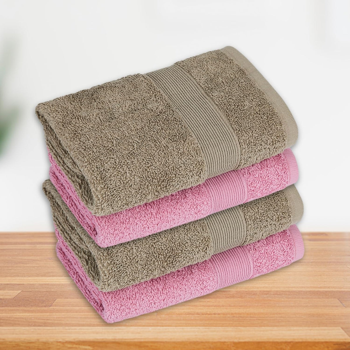 Haus & Kinder Harmony Combed Hand Towel 500 Gsm | Ultra Soft, Absorbent 100% Cotton Towels For Men & Women | Pink & Taupe (Pack Of 4)