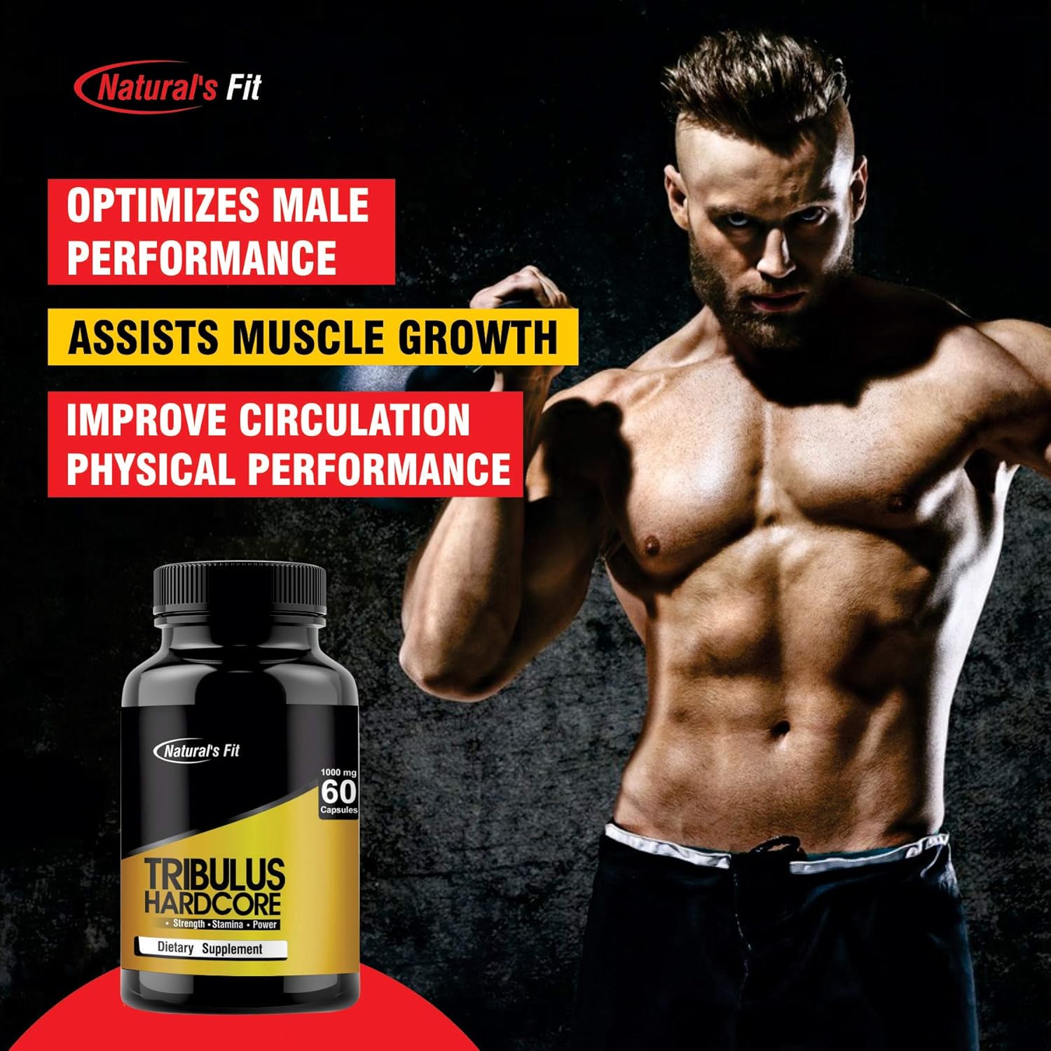 Naturals Fit Testosterone Booster For Men Tribulus Terrestris Extract 1000mg, Supplement 20% Saponins For Bodybuilding | 60 Capsules 100gm 0.2lbs