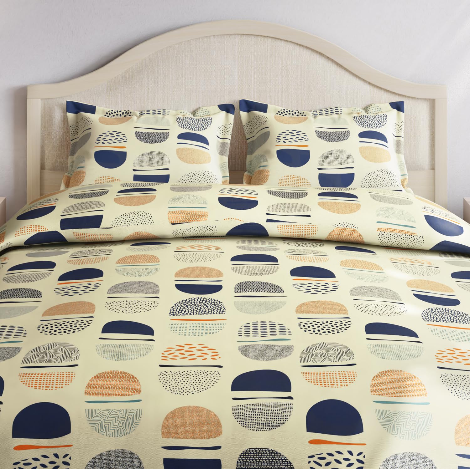 King Size Pure Cotton Bedsheet With 2 Pillow Covers | 108 X 108 Inches, Beige & Blue | Perfect For Gifting On Weddings, Housewarmings, Or Anniversaries