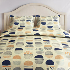 King Size Pure Cotton Bedsheet With 2 Pillow Covers | 108 X 108 Inches, Beige & Blue | Perfect For Gifting On Weddings, Housewarmings, Or Anniversaries