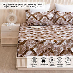 Brown King Size Bedsheet With 2 Pillow Covers - 108 X 108 Inches | Luxurious Printed Flat Sheets | Perfect For Home Decor & Gifting
