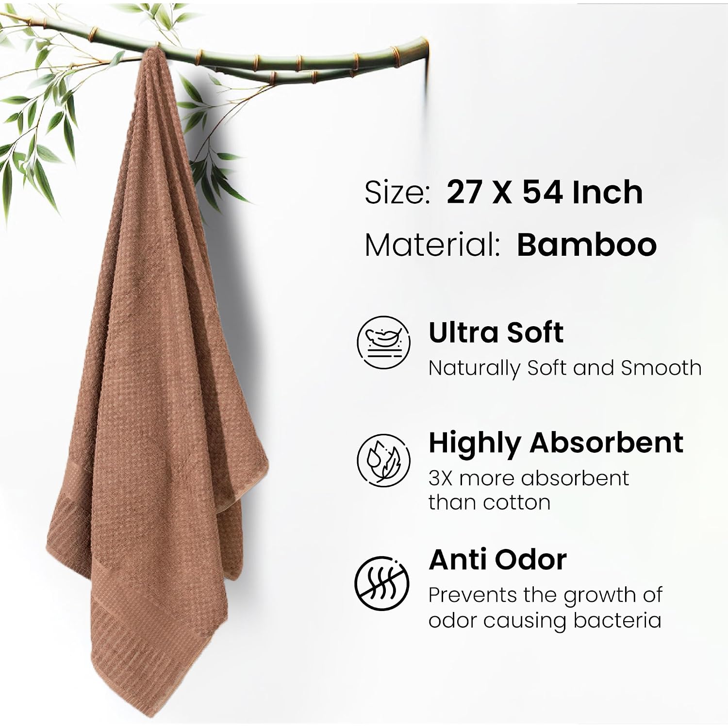Mush Hearth & Haven Bamboo Large Size Bath Towels 450 Gsm | Bamboo Bath Towel Soft, Highly Absorbent & Quick Dry (Desert Sand) - Pack Of 1