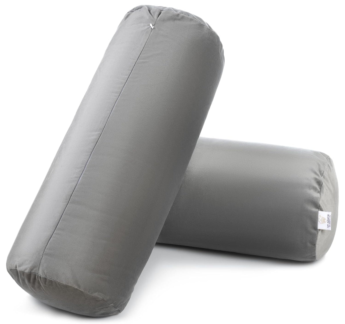 Microfiber Bolster Pillow For Bed & Sofa, Side, Diwan, Grey - 10 X 25 Inch | Round Side Pillow | Light, Soft & Fluffy For Neck & Back Support | Washable, Velvet Cover With Zip - Set Of 2