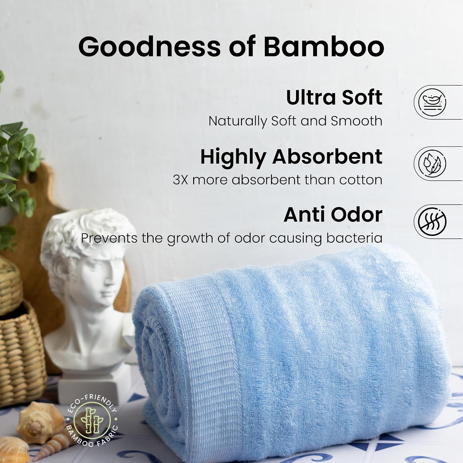 Mush Bamboo Bath Towels 600 Gsm | Bath Towel Large Size For Men & Women | Soft, Highly Absorbent, Quick Dry & Anti Microbial (Sky Blue)