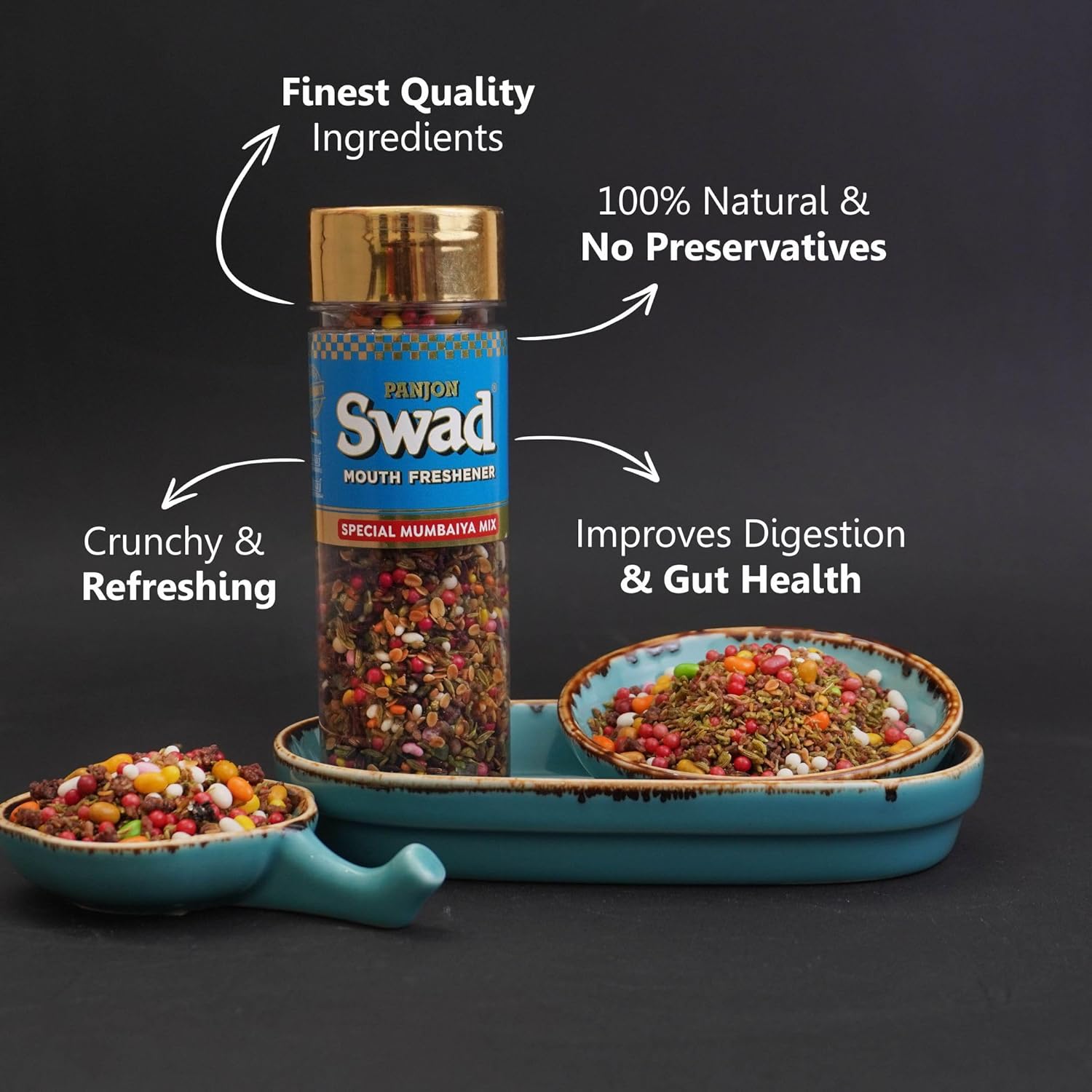 Panjon Swad Hing Peda & Mumbaiya Mix Mouth Fresheners 250gm, (125gm *2 Bottles)