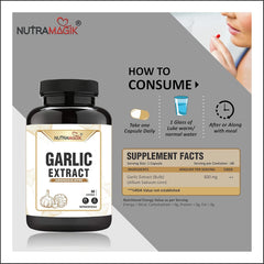 Nutramagik Garlic Extract For Balance Cholesterol Level, Support Heart Health, Relieves Gas, Improves Digestion & Helps In Heal Stomach Problems | 60 Capsules 100gm 0.2lbs