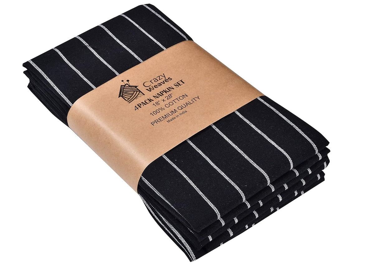 Crazyweaves Crazy Weaves Cotton Hand Towel 400 Gsm | Lunch Box Towels Daily Use 100% Pure Cotton Towel | Pack Of 4 (Black Stripe)