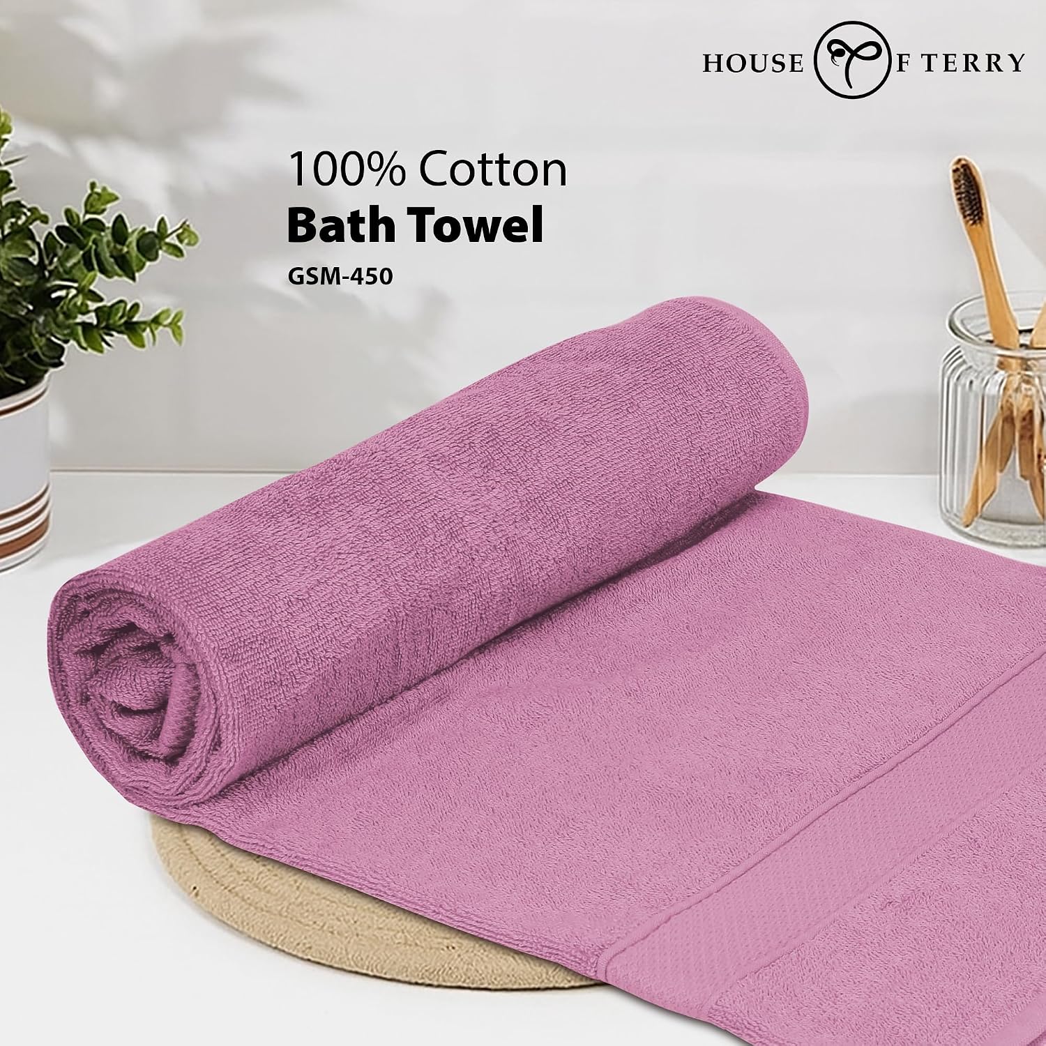 House Of Terry 100% Cotton Bath Towel 900 Gsm | Quick Dry, Soft & Absorbent, Fade-Resistant, Skin-Friendly For Men & Women Towel (Lilac) - Pack Of 2
