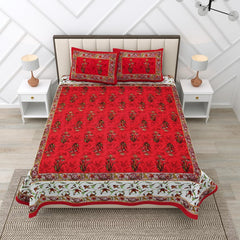 Jaipuri Bedsheets For Double Bed King Size With 2 Pillow Covers - 90 X 100 Inches, Red | Soft & Durable For Everyday Use & Bedroom - All Season Comfort
