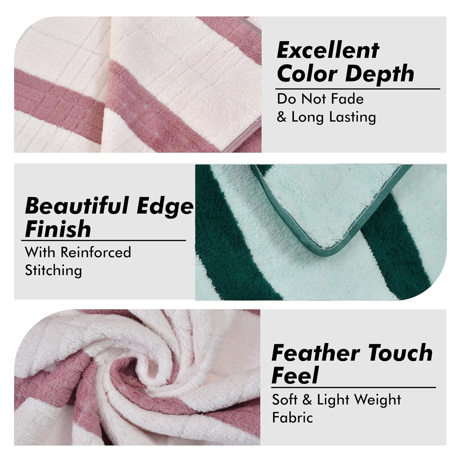 Urbanleaf Microfiber Large Bath Towel 700 Gsm | Quick Dry Super Absorbent Bath Towel For Men & Women (Wine & Green Stripe) - Pack Of 2