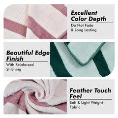 Urbanleaf Microfiber Large Bath Towel 700 Gsm | Quick Dry Super Absorbent Bath Towel For Men & Women (Wine & Green Stripe) - Pack Of 2
