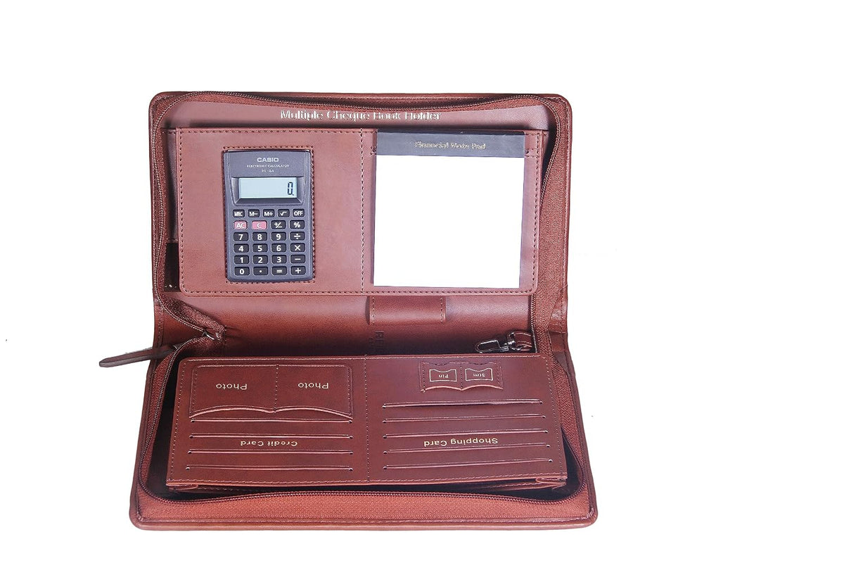 Sukeshcraft Multiple Cheque Book Holder | 8 Digit Display Calculator Financial Calculators Note Pad | 2 Pair Of Pocket On Each Side.
