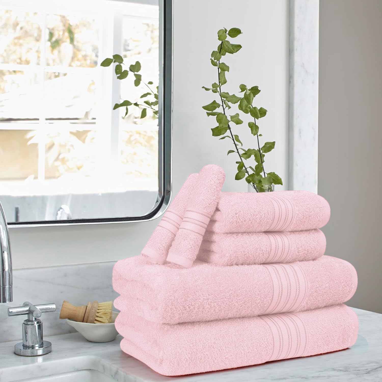Boutiquo 100% Cotton 2 Bath, 2 Hand & 2 Face Towels 1800 Gsm | Eco-Friendly Towels For Men & Women Ultra Soft & Highly Absorbent - Pink (Set Of 6)