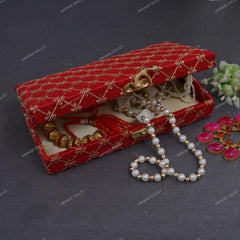 Zari Fabric & Wooden Decorative Cash, Shagun, Jewellery Box For Wedding, Gift Box, Colour - Red, Style - Elegant