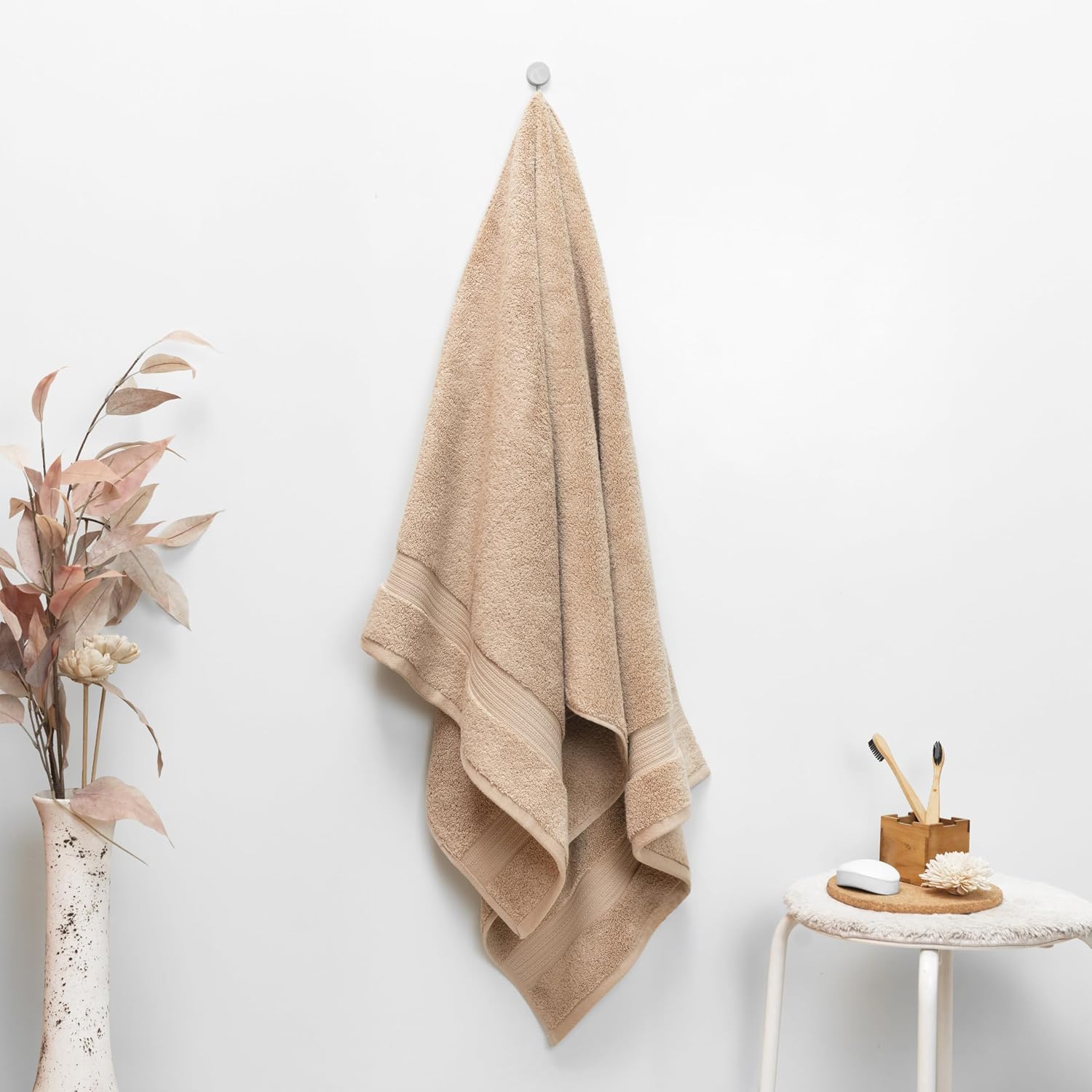 Vilasiya Plushwave 100% Cotton Bath Towel 650 Gsm | Zero Twist Yarn Luxurious Soft & Extra Absorbent Bath Towel (Beige)