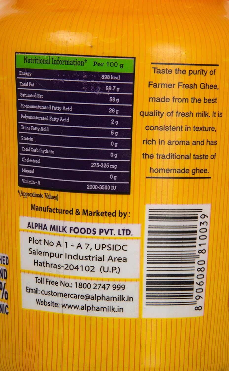 Pure Agmark Cow Ghee By Farmer Fresh | Highly Nutritious & Healthy Cow Desi Ghee For Baking | (500ml) 16.9 Ounce | Jar Pack