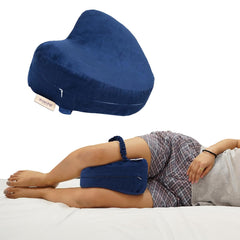Memory Foam Knee Pillow For Sleeping, Leg Pillow For Pregnancy - Blue | For Back Pain, Side Sleepers, Sciatica & Knee Pain Relief | Knock Knee Pillow For Leg Support, Zipper Velvet Cover