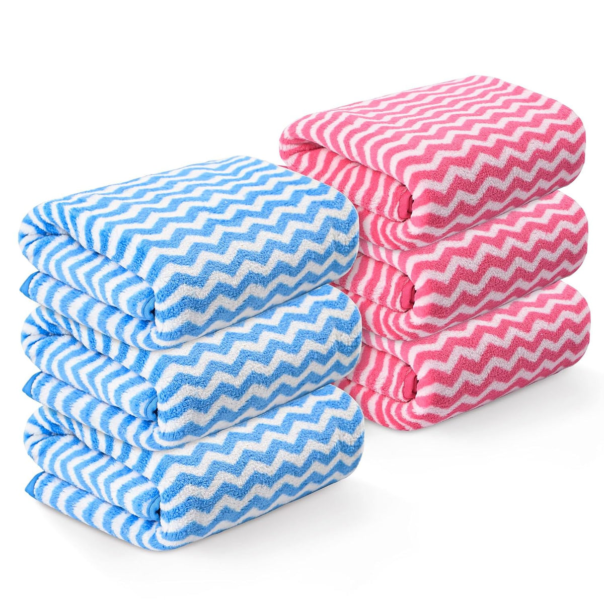 Kuber Industries Microfiber Soft Face Towel 1200 Gsm | Absorbent Hanging Hand Towels For Wash Basin Bathroom | Zig Zag - Pink & Blue (6 Pcs)