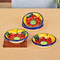 Hand Painted Floral Round Ceramic Dip Bowls Set Of 4 - Multicolor | Chutney Bowls - Ketchup Bowls