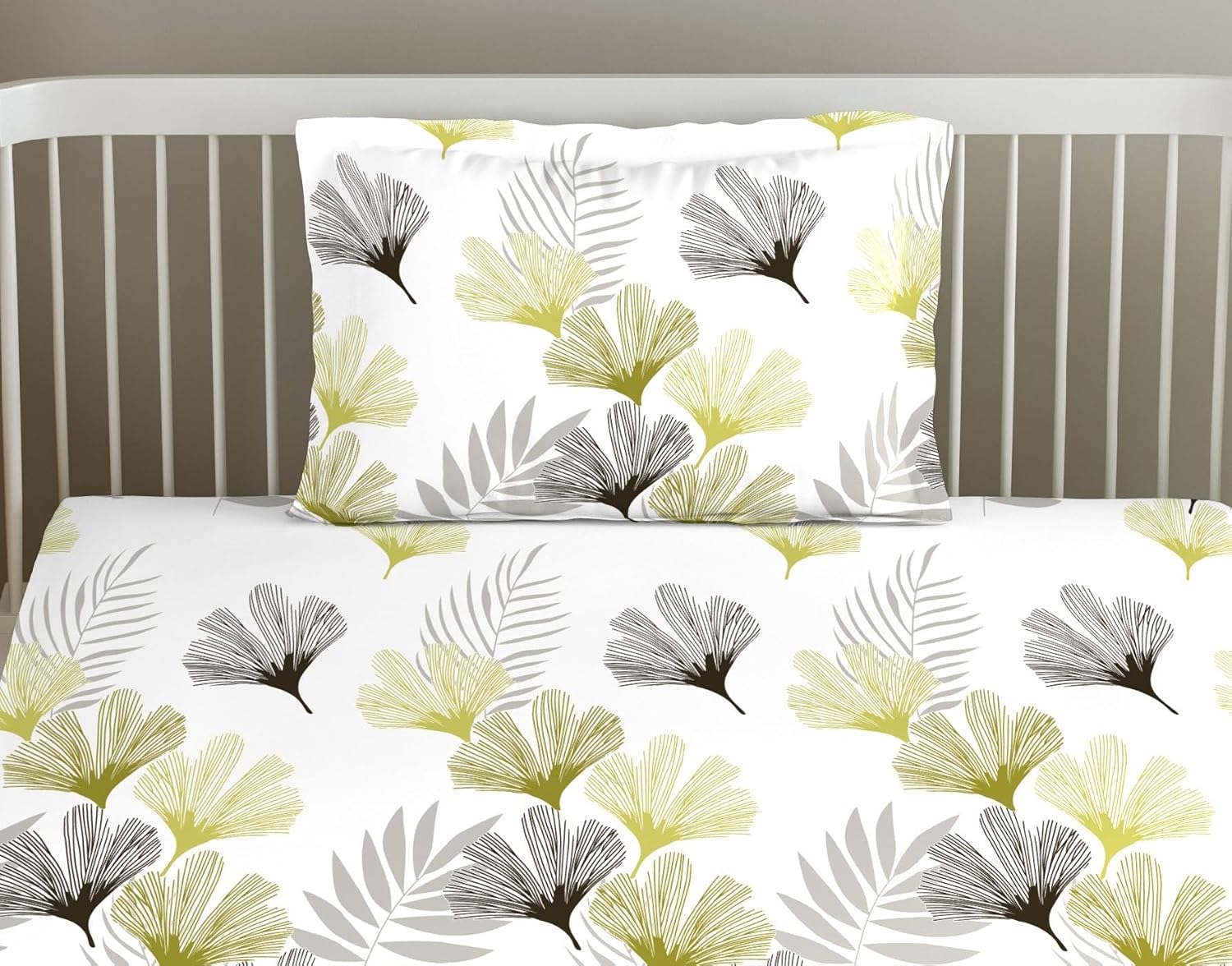 Printed Single Size Bedsheet Elasticated Fitted With 1 Pillow Cover - 36 X 78 Inch, White & Green | 180 Thread Count - Lightweight & Breathable Bedsheet