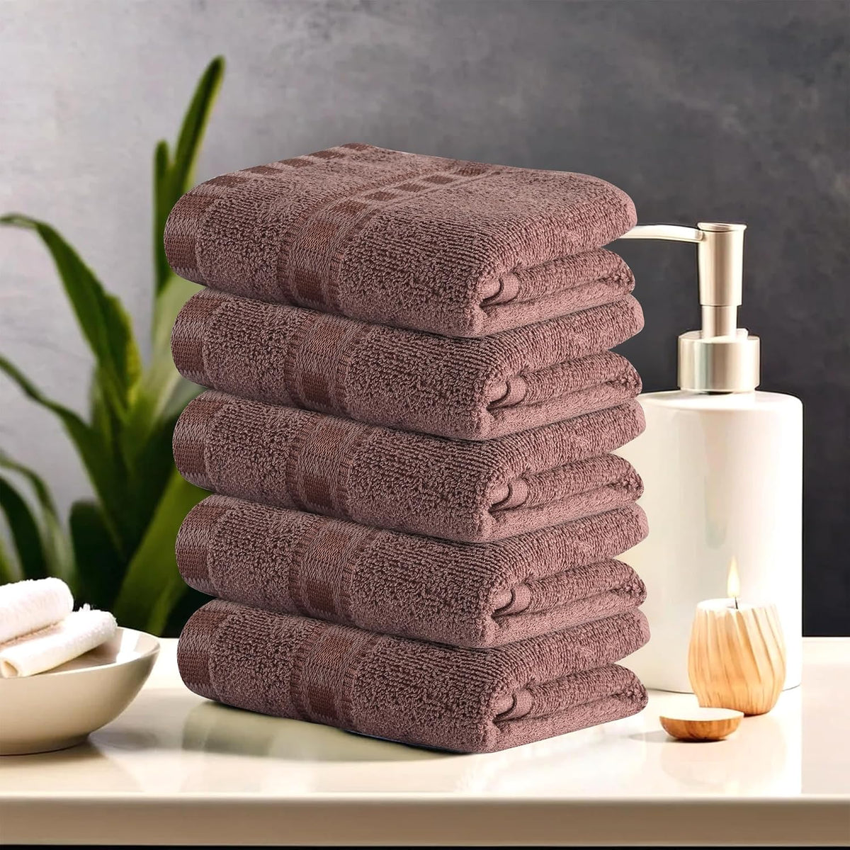 Kuber Industries Cotton Hand & Face Towels 200 Gsm | Easily Washable Workout Gym Napkins For Men & Women | Pocket Towel - Brown (Pack Of 5)