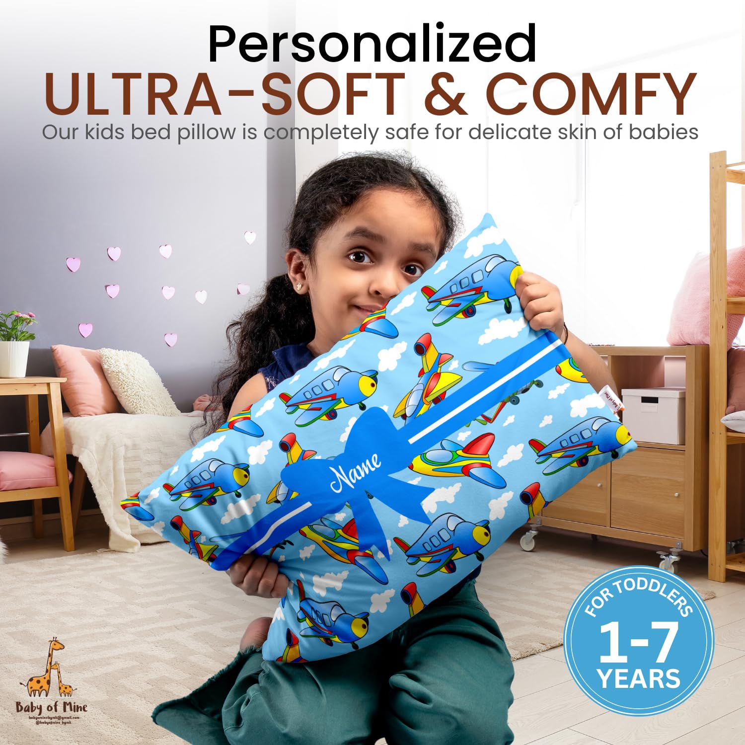 Personalized Pillow For Kids, Super Soft Cotton Kids Cushion - 12 X 18 Inches | Custom Name, For 5 Years Old Kids, Adorable Prints | For Head, Neck Support Baby Pillow - Pillow 15