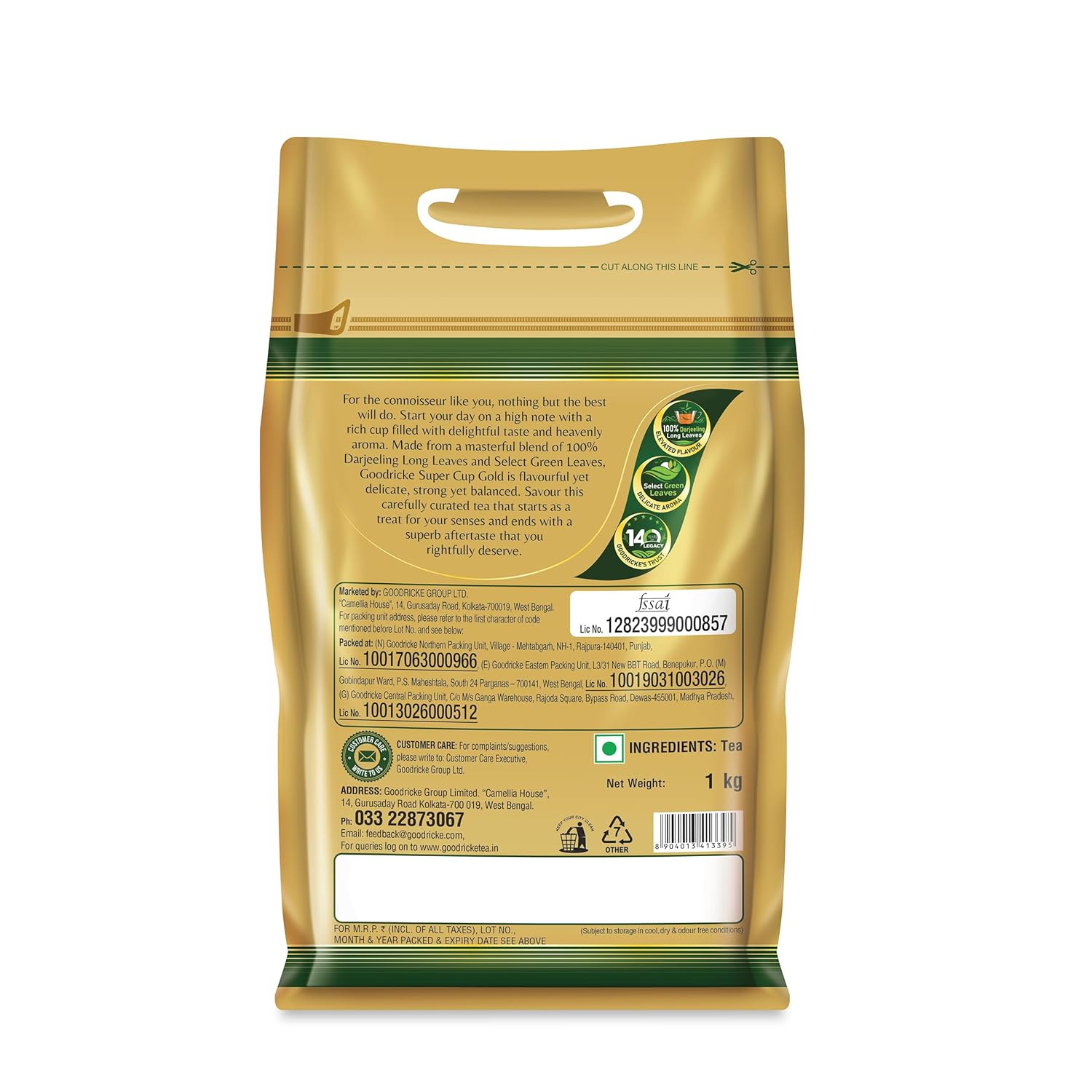 Goodricke Super Cup Gold Premium Tea - 1 Kg, 35.2 Ounce | Rich Taste & Delicate Aroma - Low Caffeine Long Leaves, Flavor Of Darjeeling | Best Milk Tea