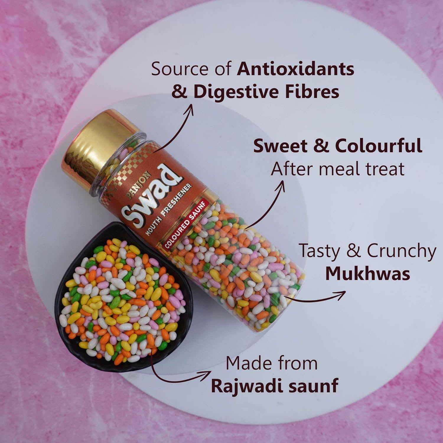 Panjon Swad Coloured Saunf & Specail Mumbaiya Mix Mouth Fresheners 620gm, (310gm *2 Bottles)