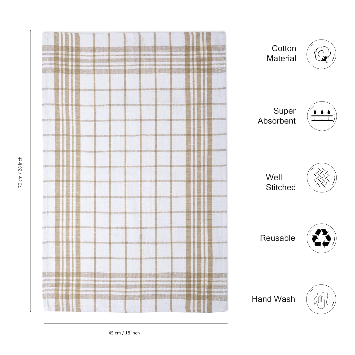 Encasa Xo Kitchen Towels Dish Cloths Sets 300 Gsm | Highly Absorbent Cotton Terry Towels Multipurpose For Washing Dishes & Cleaning Towel | Pack Of 4 (Beige Non-Terry)