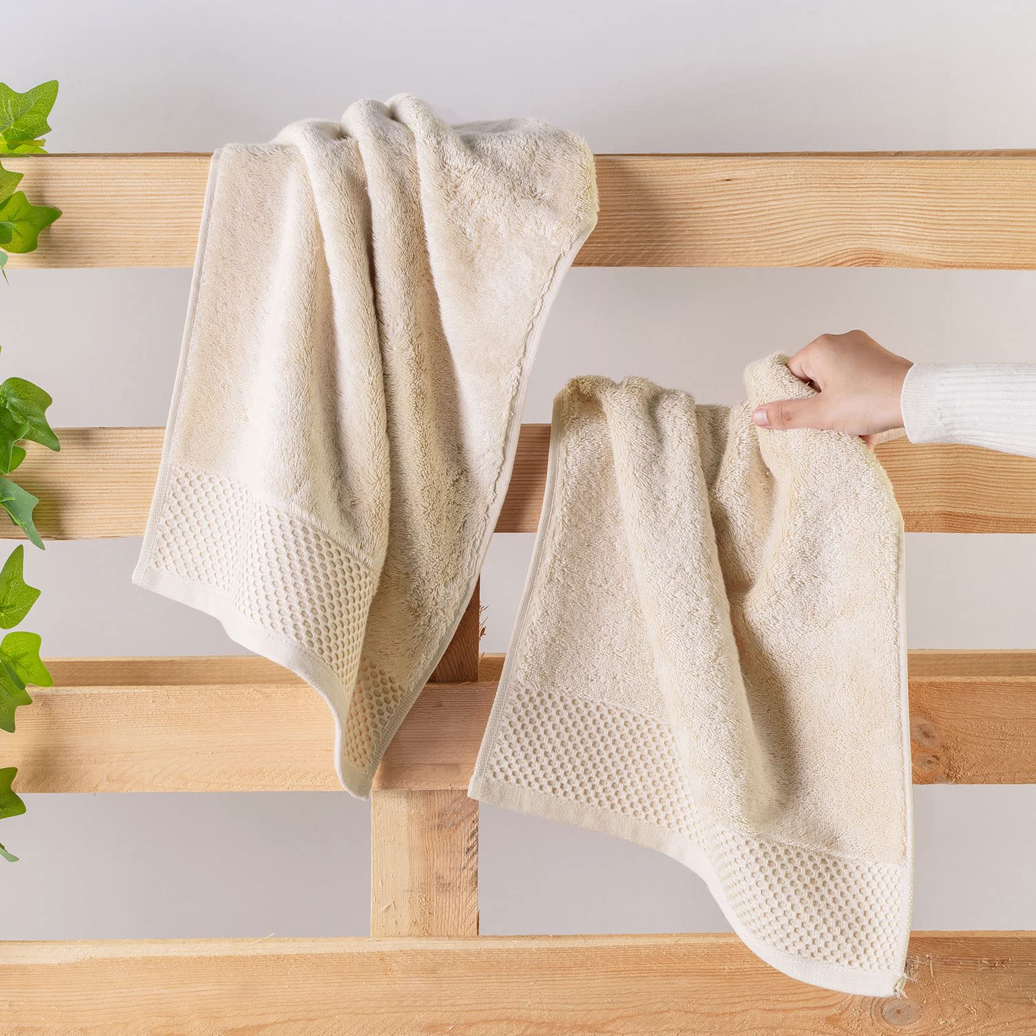 Spread Spain Hand Towels 500 Gsm | Micro Modal Large Size Highly Absorbent Soft Quick Dry Hand Towel (Light Beige) - 2 Pcs