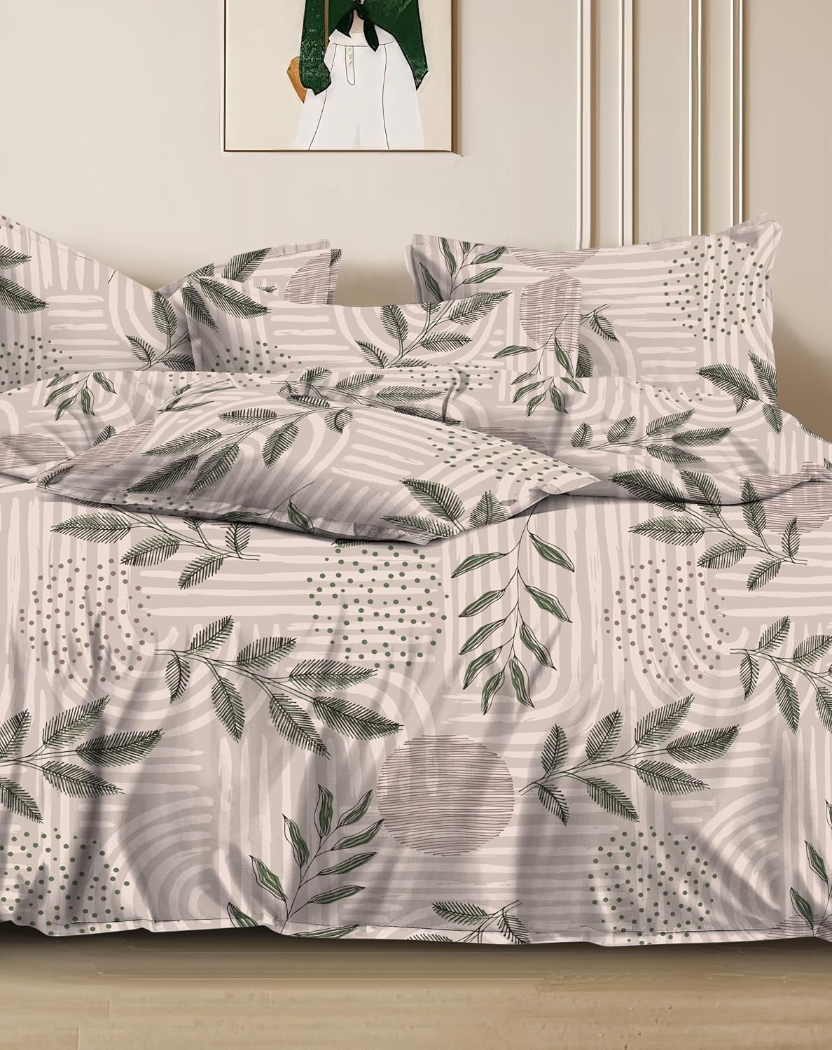 Super Soft Cotton King Size Bedsheet With 2 Pillow Cover + Comforter - 72 X 78 Inches, Beige | All Around Elastic Fitted | Skin Friendly & Long Lasting