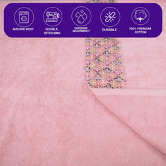 Rangoli Prima Dream 100% Cotton Lace 2 Hand & 2 Bath Towel 1400 Gsm | Ultra Soft, Super Absorbent & Eco-Friendly Hanging Towels (Light Pink) - Pack Of 4