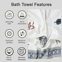 Urbano Homz 100% Cotton Large Size Bath Towel 350 Gsm | For Men & Women, Ethnic Bathing Towel (Floral Blue & Red)