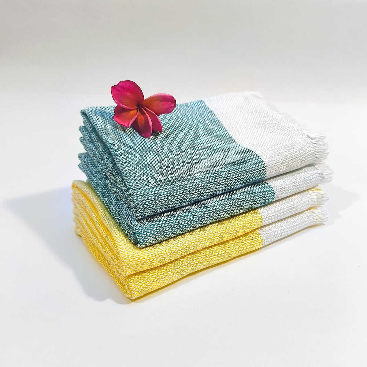 Indihaus Bamboo Hand Towels 300 Gsm | Super Soft & Absorbant (Teal & Yellow)- Pack Of 4
