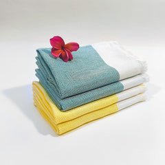 Indihaus Bamboo Hand Towels 300 Gsm | Super Soft & Absorbant (Teal & Yellow)- Pack Of 4