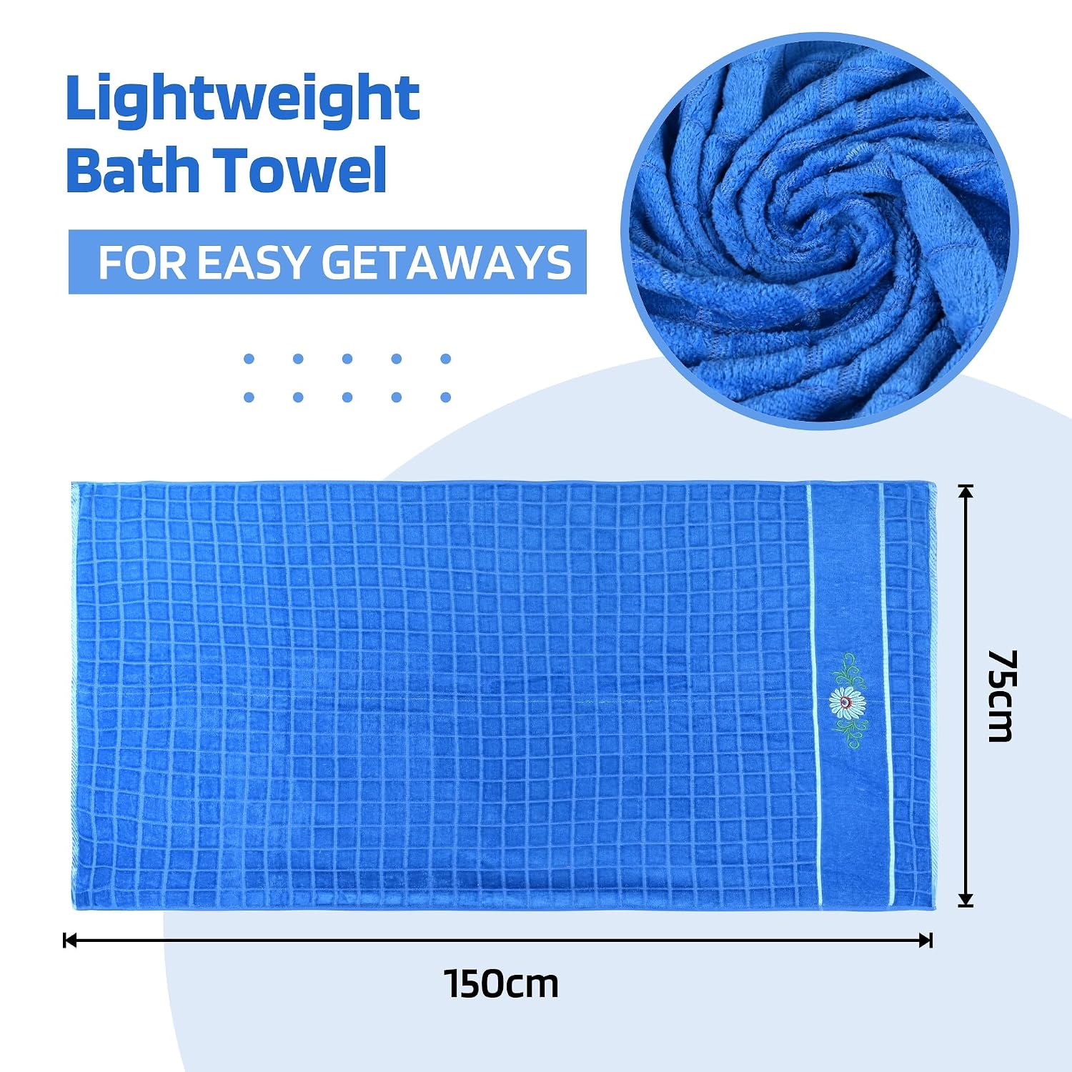 Kuber Industries Rectangle Super Absorbent Bath Towel 1000 Gsm | Soft & Comfortable Swimming & Bathing Towels | Gold Flower (Blue)- Pack Of 2