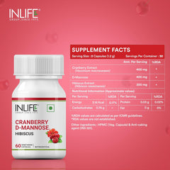 Inlife Cranberry Capsules For Urinary Tract, D - Mannose Hibiscus Extract, Health Supplement For Uti | For Unisex 60 Vegetarian Capsules 100gm 0.2lbs